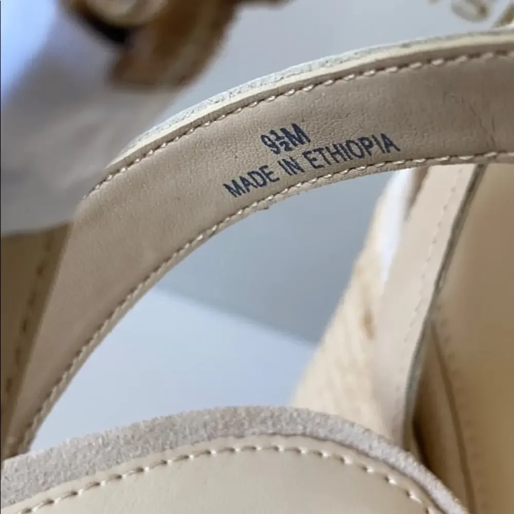 Marc Fisher Hata Beige Suede Studded Espadrille Wedge Sandals Size 9 / 9.5 NIB